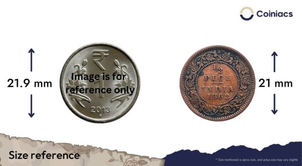 1/2 Pice Victoria Queen 1862 Copper Coin, British India Uniform Coinage, Collectible. - Image 4
