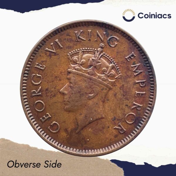 Scarce Quarter Anna George VI King Emperor 1940 Young Head (Head Type 1) Bombay Mint Bronze Coin, British India Uniform Coinage, Collectable. - Image 2