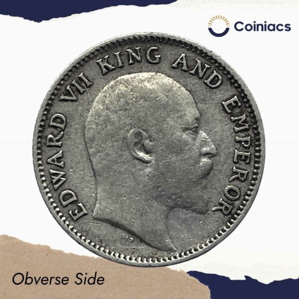 Scarce 1/4 Rupee Edward VII King And Emperor 1905 Calcutta Mint Silver Coin, British India Uniform Coinage, Collectible. - Image 2