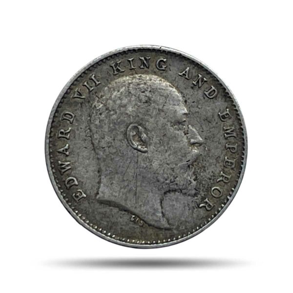 Two Annas Edward VII King And Emperor 1904 Calcutta Mint Silver Coin, British India Uniform Coinage, Collectible.