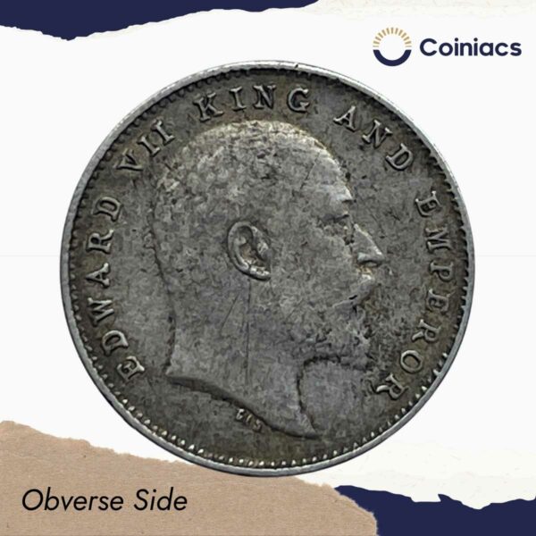 Two Annas Edward VII King And Emperor 1904 Calcutta Mint Silver Coin, British India Uniform Coinage, Collectible. - Image 2