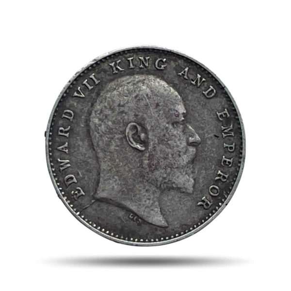 Two Annas Edward VII King And Emperor 1905 Calcutta Mint Silver Coin, British India Uniform Coinage, Collectible.