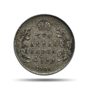 Two Annas Edward VII King And Emperor 1906 Calcutta Mint Silver Coin, British India Uniform Coinage, Collectible.