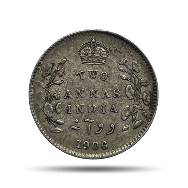 Two Annas Edward VII King And Emperor 1906 Calcutta Mint Silver Coin, British India Uniform Coinage, Collectible.