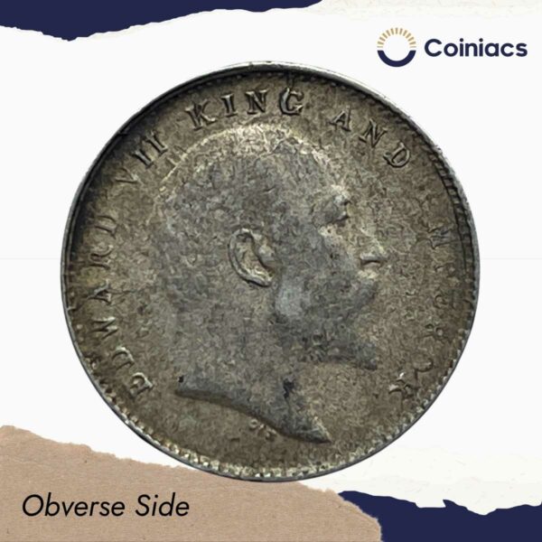 Two Annas Edward VII King And Emperor 1906 Calcutta Mint Silver Coin, British India Uniform Coinage, Collectible. - Image 2