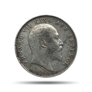 Two Annas Edward VII King And Emperor 1907 Calcutta Mint Silver Coin, British India Uniform Coinage, Collectible.