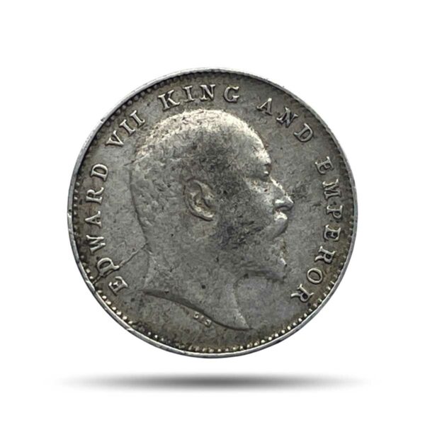 Two Annas Edward VII King And Emperor 1907 Calcutta Mint Silver Coin, British India Uniform Coinage, Collectible.