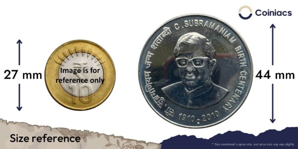 100 Rupees C. Subramaniam Birth Centenary 1910-2010 Mumbai Mint Silver Commemorative Coin, Republic India Decimal Series, UNC - Image 4
