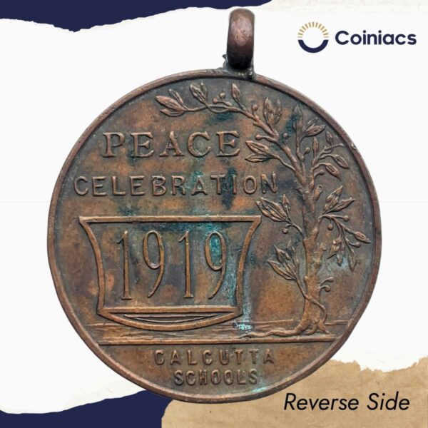 Scarce Peace Celebration 1919 Calcutta Schools Medal, Bronze, Collectible. - Image 3