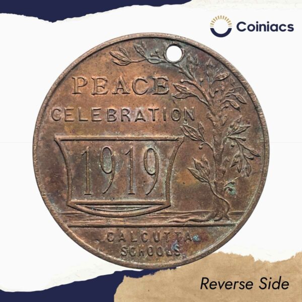 Scarce Peace Celebration 1919 Calcutta Schools Medal, Bronze, Collectible. - Image 3