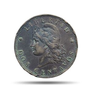 Dos Centavos (2 Centavos) 1890 Bronze Coin, Argentina, Fine.