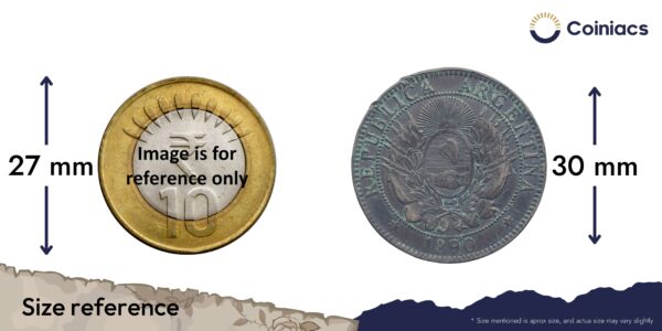 Dos Centavos (2 Centavos) 1890 Bronze Coin, Argentina, Fine. - Image 4