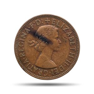 One Penny Elizabeth II 1966 Bronze Coin, United Kingdom, Collectible.