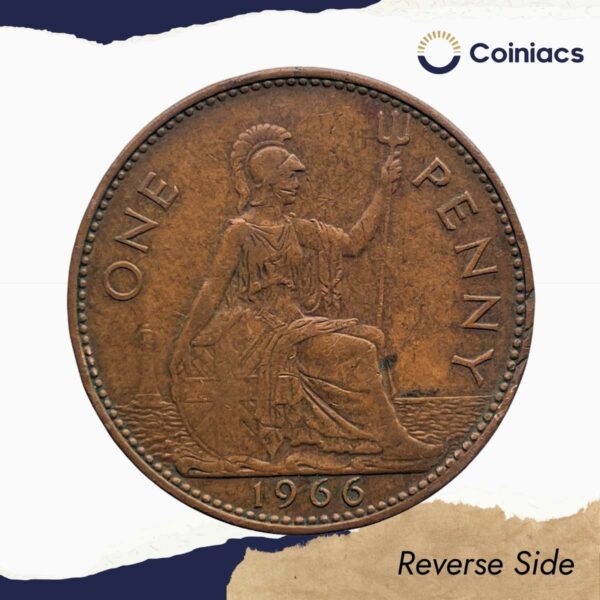 One Penny Elizabeth II 1966 Bronze Coin, United Kingdom, Collectible. - Image 3