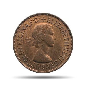 One Penny Elizabeth II 1953 Bronze Coin, United Kingdom, Collectible.