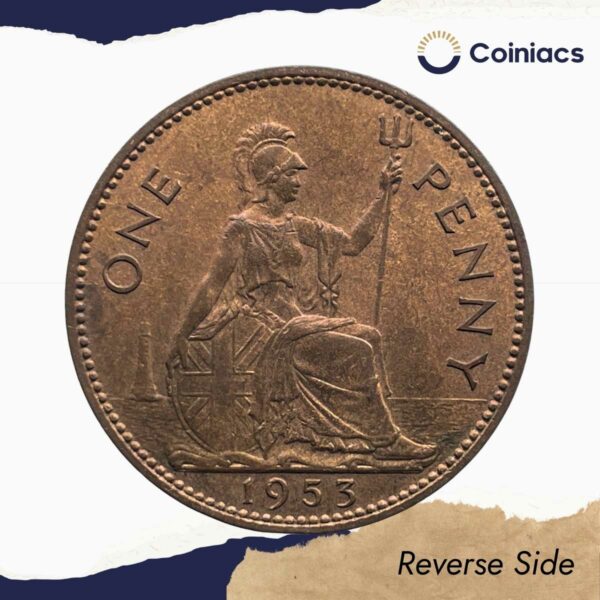 One Penny Elizabeth II 1953 Bronze Coin, United Kingdom, Collectible. - Image 3