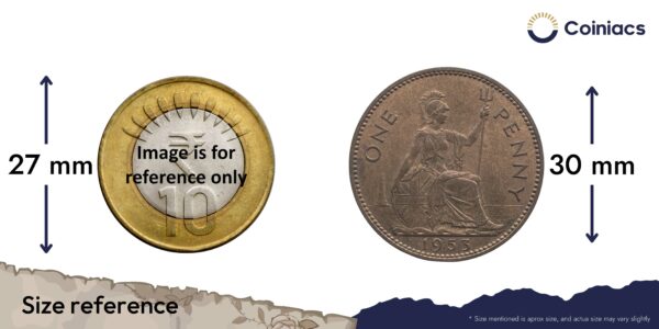 One Penny Elizabeth II 1953 Bronze Coin, United Kingdom, Collectible. - Image 4