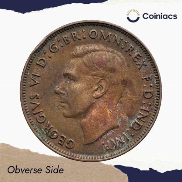 One Penny George VI 1939 Bronze Coin, Australia, Collectible. - Image 2