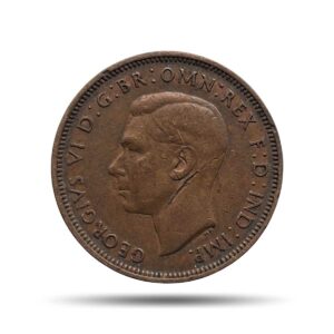 Half Penny George VI 1944 Bronze Coin, United Kingdom, Collectible.