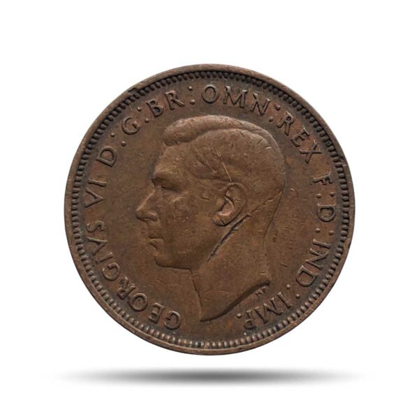 Half Penny George VI 1944 Bronze Coin, United Kingdom, Collectible.
