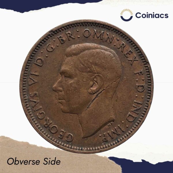 Half Penny George VI 1944 Bronze Coin, United Kingdom, Collectible. - Image 2