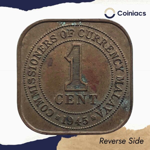 1 Cent George VI 1945 Bronze Coin, Malaya, Collectible. - Image 3