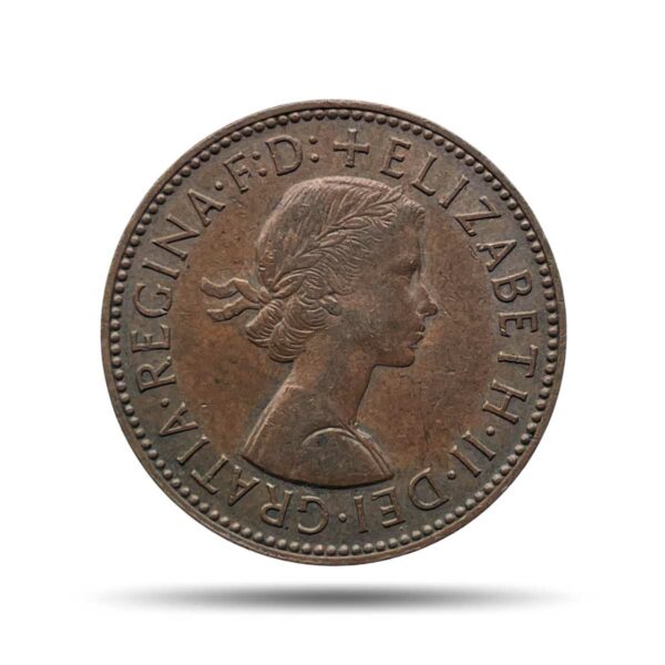 Half Penny Elizabeth II 1960 Bronze Coin, United Kingdom, Collectible.