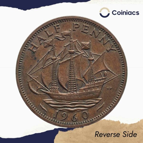 Half Penny Elizabeth II 1960 Bronze Coin, United Kingdom, Collectible. - Image 2