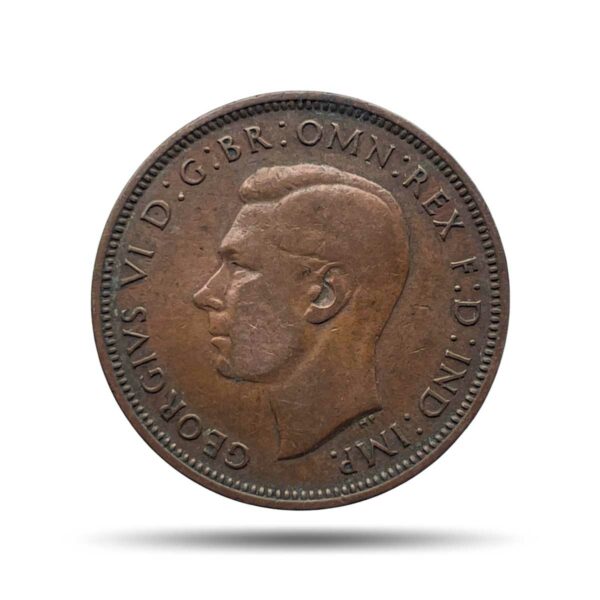 Half Penny George VI 1939 Bronze Coin, United Kingdom, Collectible.