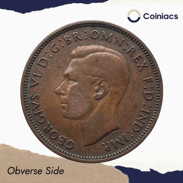 Half Penny George VI 1939 Bronze Coin, United Kingdom, Collectible. - Image 2