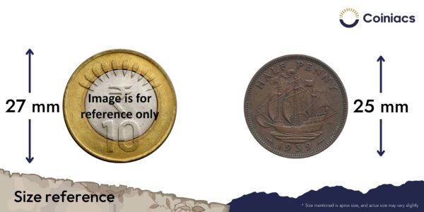 Half Penny George VI 1939 Bronze Coin, United Kingdom, Collectible. - Image 4