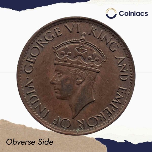 1 Cent George VI 1945 Bronze Coin, Ceylon, Collectible. - Image 2