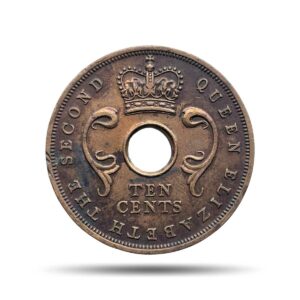 10 Cents Elizabeth II 1956 Bronze Coin, East Africa, Collectible.