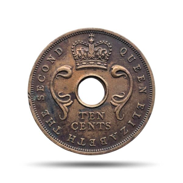 10 Cents Elizabeth II 1956 Bronze Coin, East Africa, Collectible.