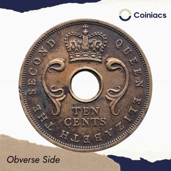 10 Cents Elizabeth II 1956 Bronze Coin, East Africa, Collectible. - Image 2