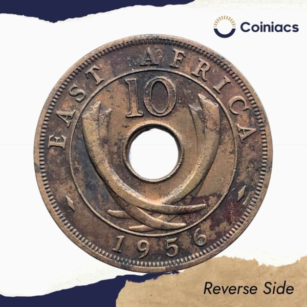 10 Cents Elizabeth II 1956 Bronze Coin, East Africa, Collectible. - Image 3