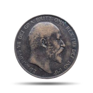 One Penny Edward VII 1907 Bronze Coin, United Kingdom, Collectible.