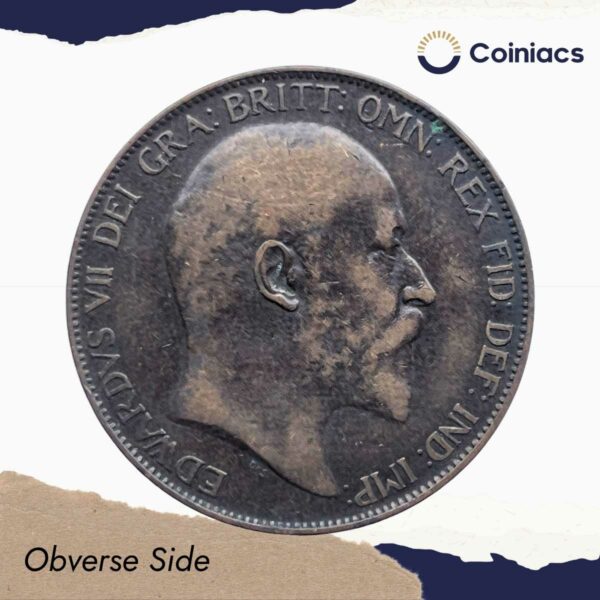 One Penny Edward VII 1907 Bronze Coin, United Kingdom, Collectible. - Image 2