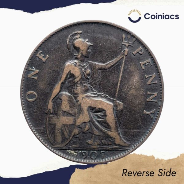 One Penny Edward VII 1907 Bronze Coin, United Kingdom, Collectible. - Image 3