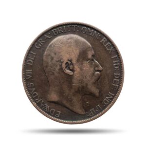 One Penny Edward VII 1907 Bronze Coin, United Kingdom, Collectible.
