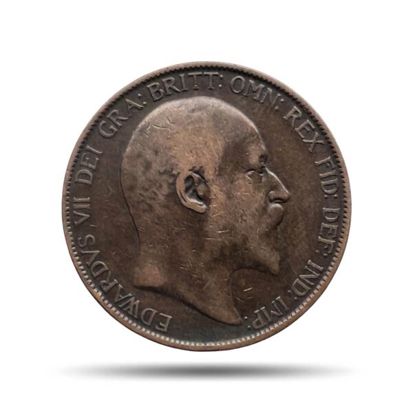 One Penny Edward VII 1907 Bronze Coin, United Kingdom, Collectible.