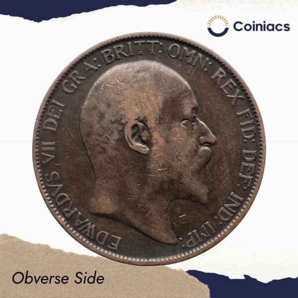 One Penny Edward VII 1907 Bronze Coin, United Kingdom, Collectible. - Image 2