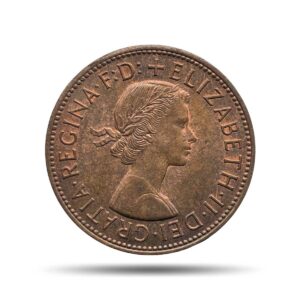 One Penny Elizabeth II 1963 Bronze Coin, United Kingdom, Collectible.