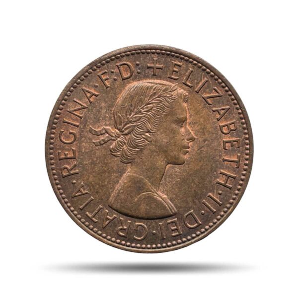 One Penny Elizabeth II 1963 Bronze Coin, United Kingdom, Collectible.