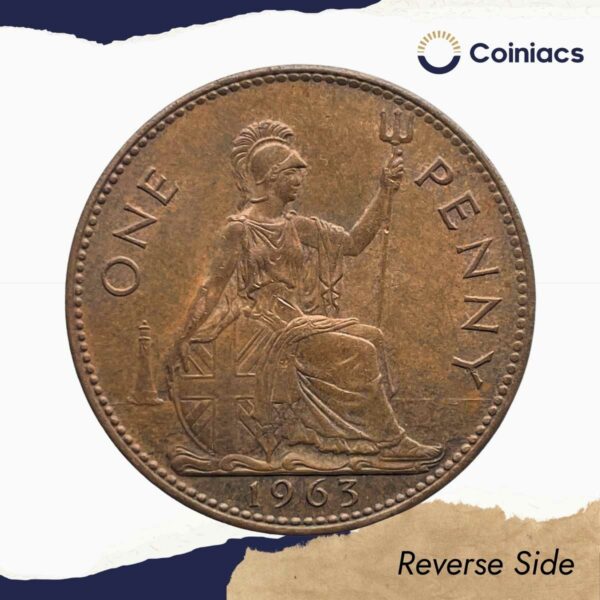 One Penny Elizabeth II 1963 Bronze Coin, United Kingdom, Collectible. - Image 3