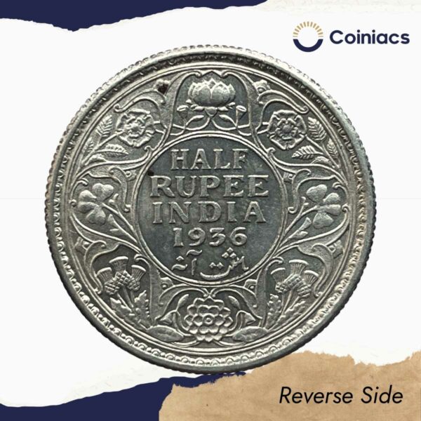 Half Rupee George V King Emperor 1936 Calcutta Mint Silver Coin, British India Uniform Coinage, XF+. - Image 3