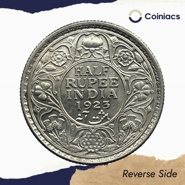 Half Rupee George V King Emperor 1923 Calcutta Mint Silver Coin, British India Uniform Coinage, AU. - Image 3