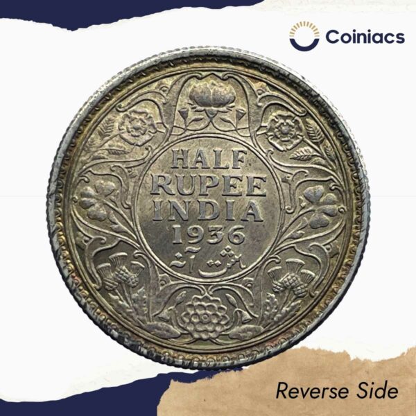 Half Rupee George V King Emperor 1936 Calcutta Mint Silver Coin, British India Uniform Coinage, XF+. - Image 3