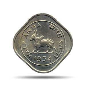 1/2 Anna Bull 1954 Calcutta Mint Copper-Nickel Coin, Republic India Anna Series, UNC.