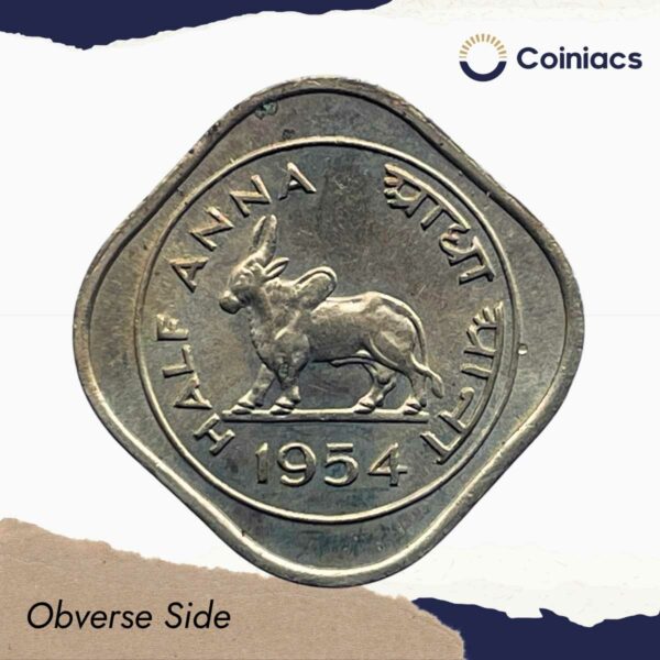 1/2 Anna Bull 1954 Calcutta Mint Copper-Nickel Coin, Republic India Anna Series, UNC. - Image 2